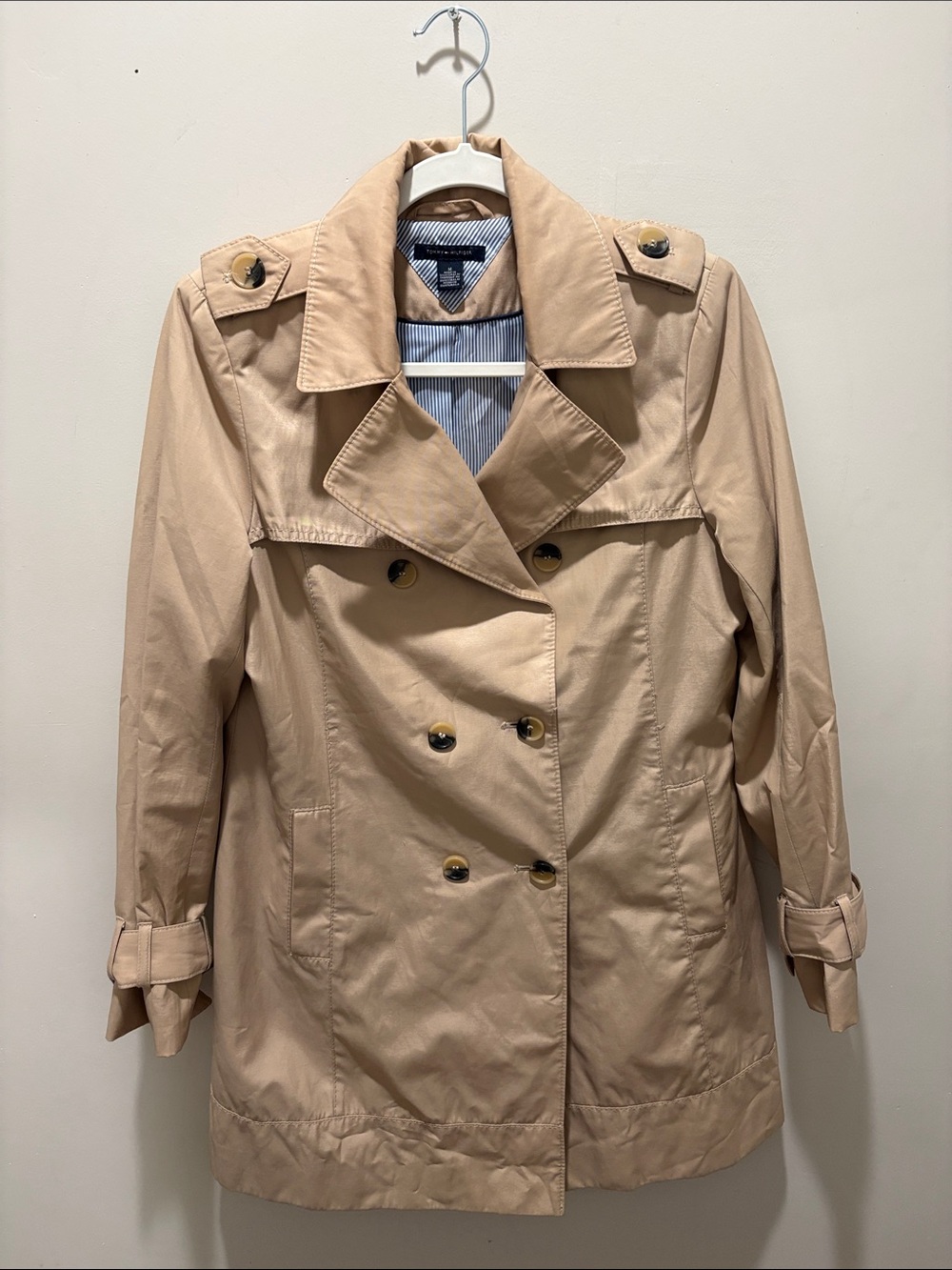 Tommy Hilfiger Beige Double-Breasted Trench Coat